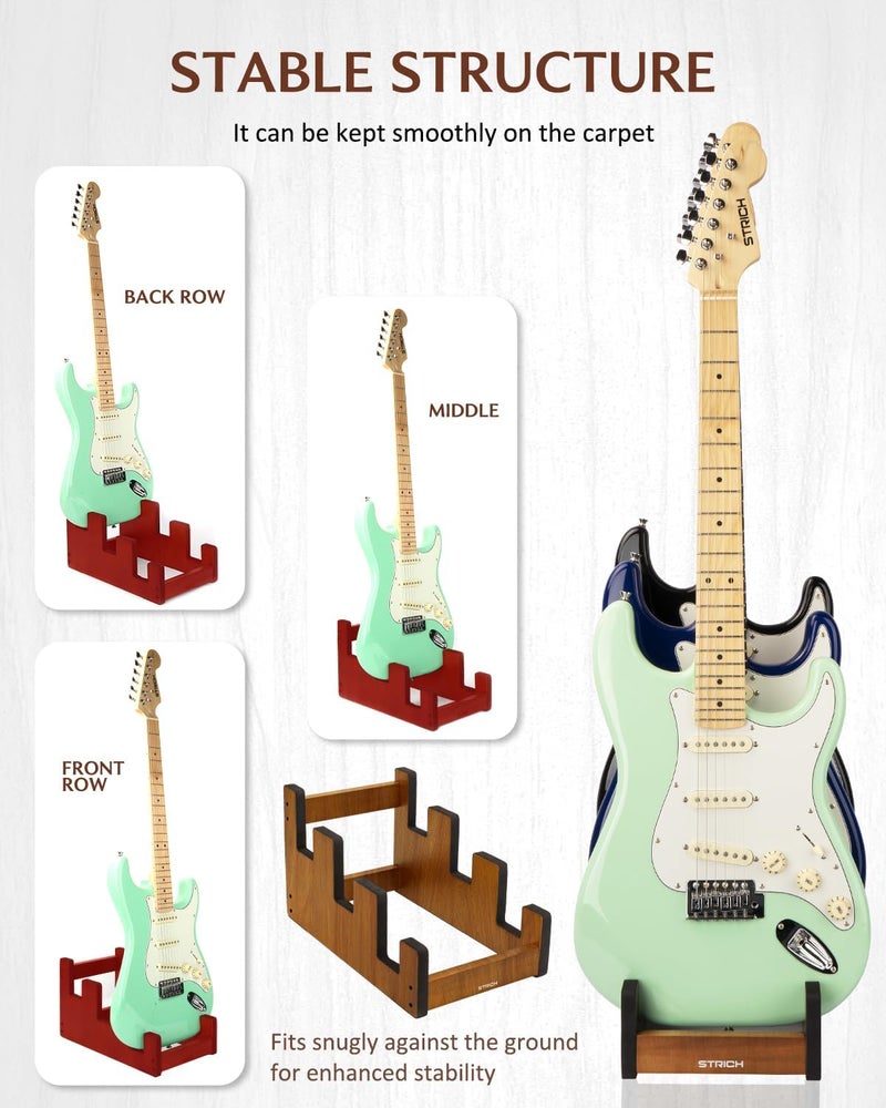 STRICH Wooden Guitar Stand for Multiple Guitars, 3-Holder, Front Display Space-Saving Floor Guitar Rack for Home, Studio, Stage, Mahogany Color, L-3EM (For 3 Electric/Bass) - Image 3